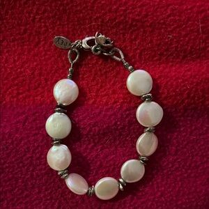 Mother of Pearl Coin Bracelet - White Beaded Bracelet